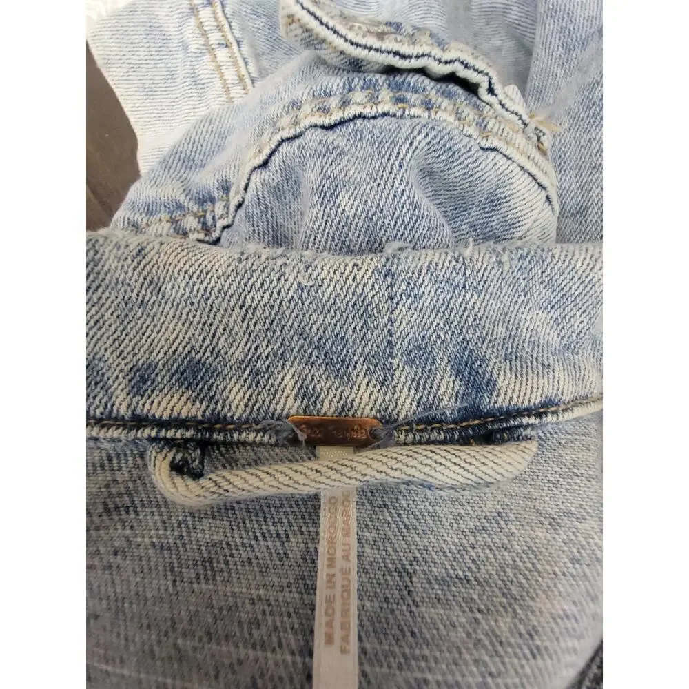 FREE PEOPLE Denim Tracker Jacket Sz Medium Distressed Destroy Gorpcore Boho - Picture 8 of 10